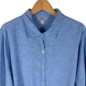 Orvis  Linen Blend Roll Tab Sleeve Button Up Shirt Womens XL Classic Collared